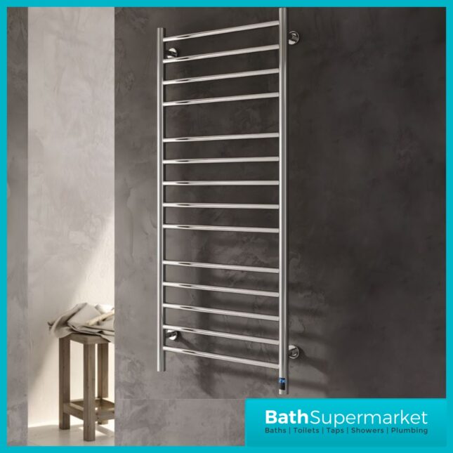 Reina Arnage Polished Stainless Steel Dry Electric Heated Towel Rail 500mm Wide