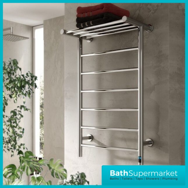 Reina Maira Dry Electric Stainless Steel Designer Heated Towel Rail 500mm Width