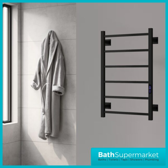 Reina Velino Matt Black Dry Electric Heated Towel Rail 500mm Wide