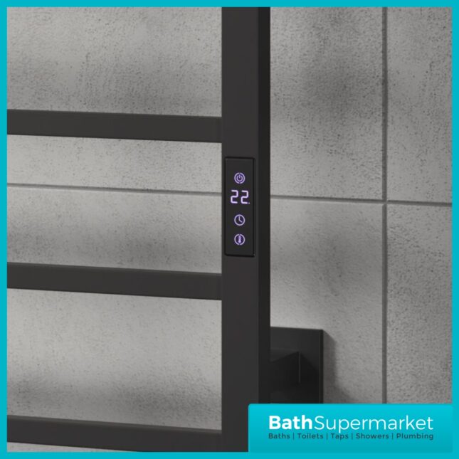 Reina Velino Matt Black Dry Electric Heated Towel Rail 500mm Wide