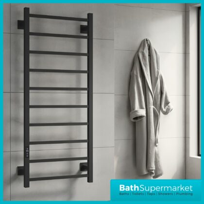 Reina Velino Matt Black Dry Electric Heated Towel Rail 500mm Wide