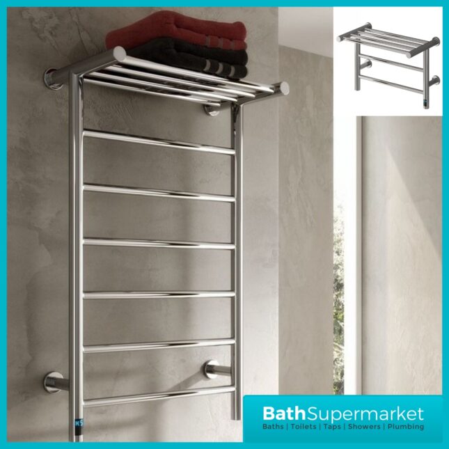 Reina Maira Dry Electric Stainless Steel Designer Heated Towel Rail 500mm Width