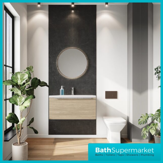 Sognare Muro Plus 800mm Oak Wall Hung Vanity Basin Unit – Chrome/Black Handle