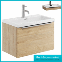 Sognare Muro Plus 600mm Oak Wall Hung Vanity Basin Unit – Chrome/Black Handle