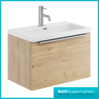 Sognare Muro Plus 600mm Oak Wall Hung Vanity Basin Unit – Chrome/Black Handle