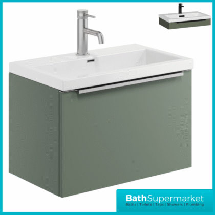 Sognare Muro Plus 600mm Green Wall Hung Vanity Basin Unit – Chrome/Black Handle
