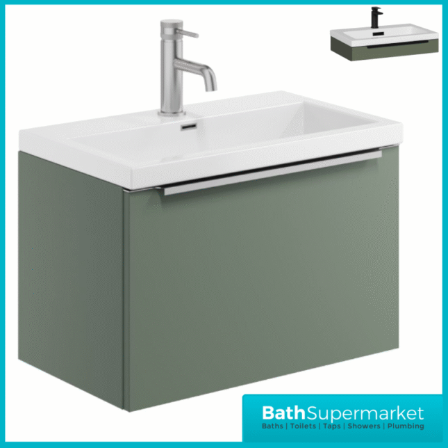 Sognare Muro Plus 600mm Green Wall Hung Vanity Basin Unit – Chrome/Black Handle