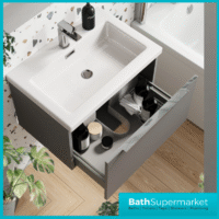 Sognare Muro Plus 600mm Grey Wall Hung Vanity Basin Unit – Chrome/Black Handle