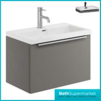 Sognare Muro Plus 600mm Grey Wall Hung Vanity Basin Unit – Chrome/Black Handle