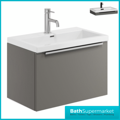 Sognare Muro Plus 600mm Grey Wall Hung Vanity Basin Unit – Chrome/Black Handle