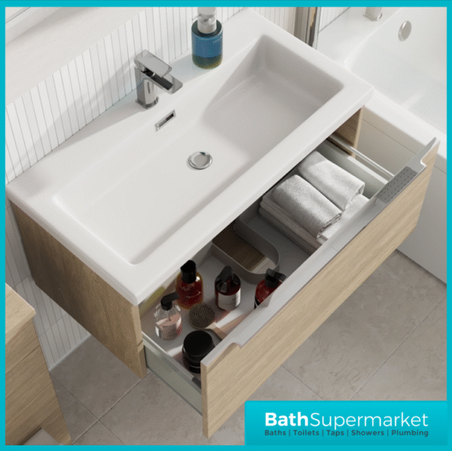 Sognare Muro Plus 800mm Oak Wall Hung Vanity Basin Unit – Chrome/Black Handle