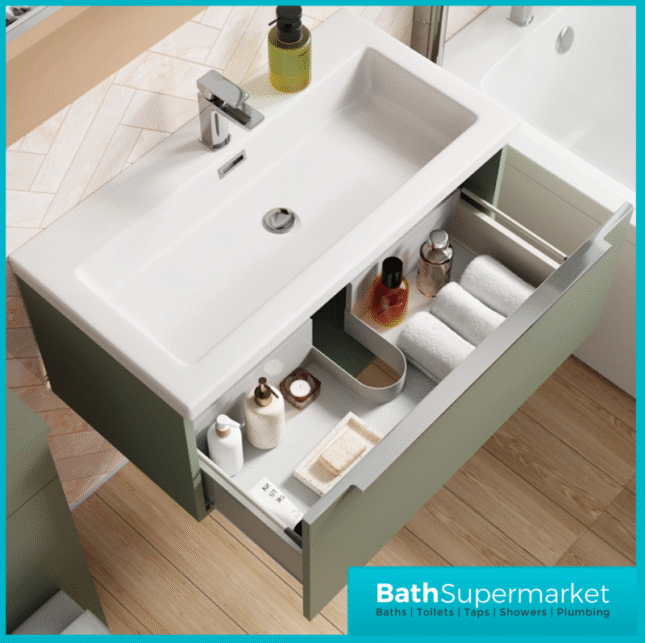 Sognare Muro Plus 800mm Green Wall Hung Vanity Basin Unit – Chrome/Black Handle