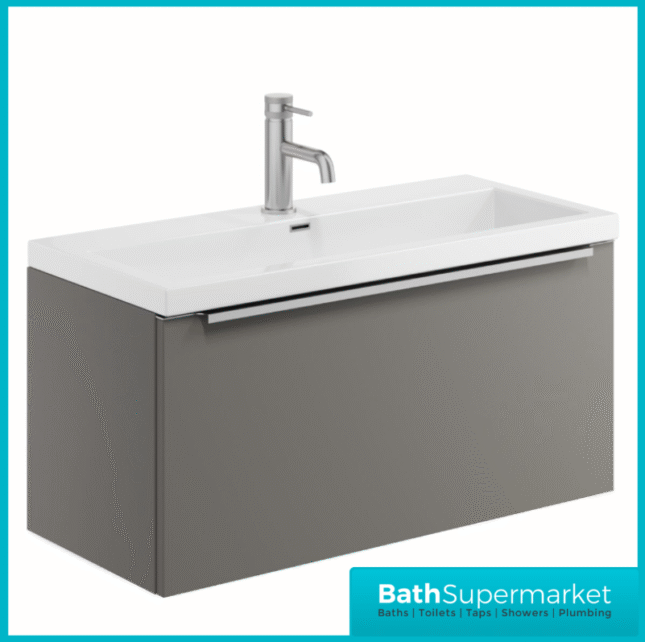 Sognare Muro Plus 800mm Grey Wall Hung Vanity Basin Unit – Chrome/Black Handle