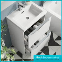 Sognare Muro Plus 600mm White Floorstanding Vanity Basin Unit – Chrome/Black Handle