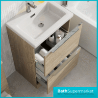 Sognare Muro Plus 600mm Oak Floorstanding Vanity Basin Unit – Chrome/Black Handle