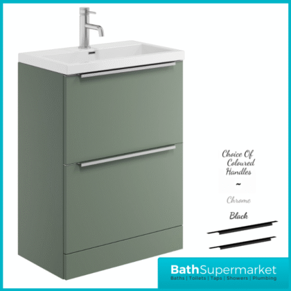 Sognare Muro Plus 600mm Green Floorstanding Vanity Basin Unit – Chrome/Black Handle