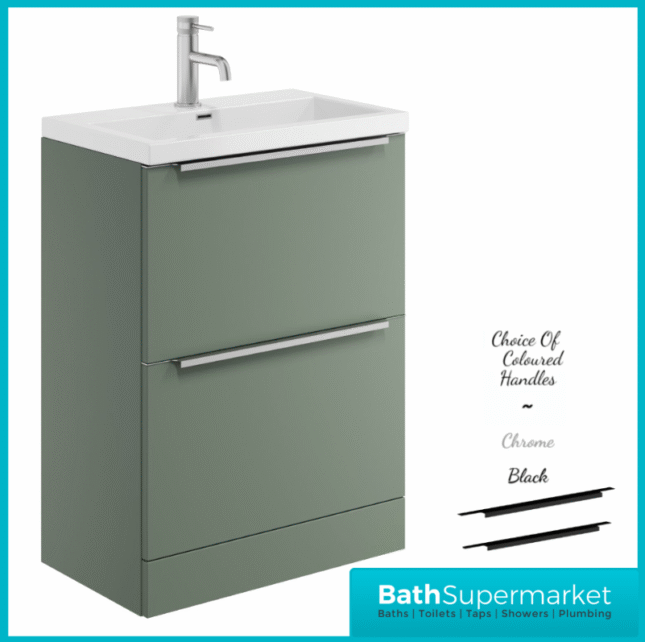 Sognare Muro Plus 600mm Green Floorstanding Vanity Basin Unit – Chrome/Black Handle