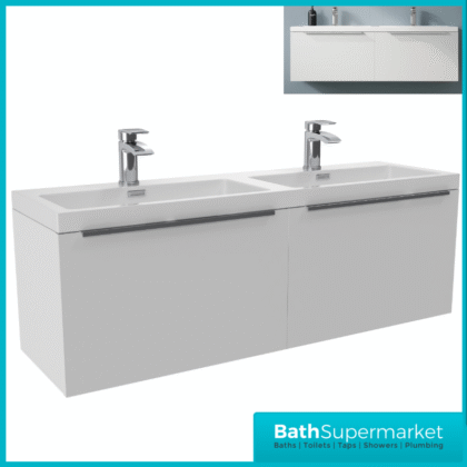 Sognare Muro Plus 1200mm White Wall Hung Double Basin Vanity Unit – Chrome/Black Handle