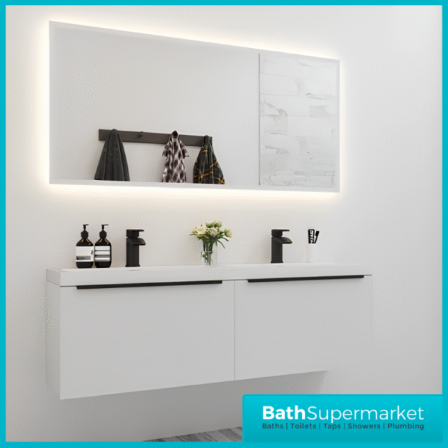 Sognare Muro Plus 1200mm White Wall Hung Double Basin Vanity Unit – Chrome/Black Handle