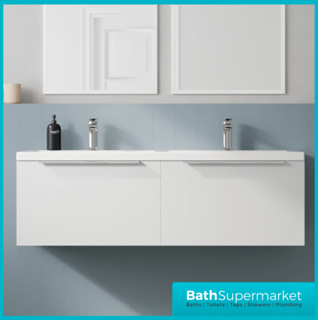 Sognare Muro Plus 1200mm White Wall Hung Double Basin Vanity Unit – Chrome/Black Handle