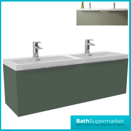 Sognare Muro Plus 1200mm Green Wall Hung Double Basin Vanity Unit – Chrome/Black Handle