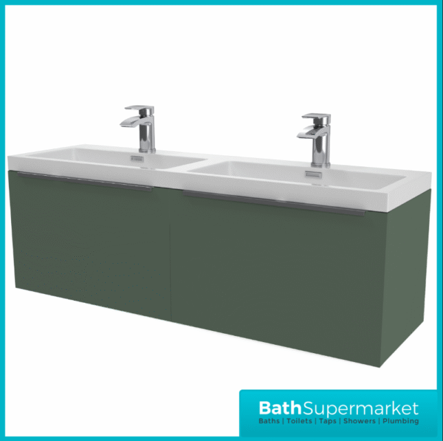 Sognare Muro Plus 1200mm Green Wall Hung Double Basin Vanity Unit – Chrome/Black Handle
