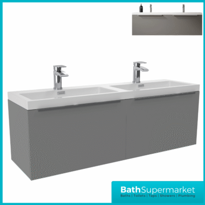 Sognare Muro Plus 1200mm Grey Wall Hung Double Basin Vanity Unit – Chrome/Black Handle