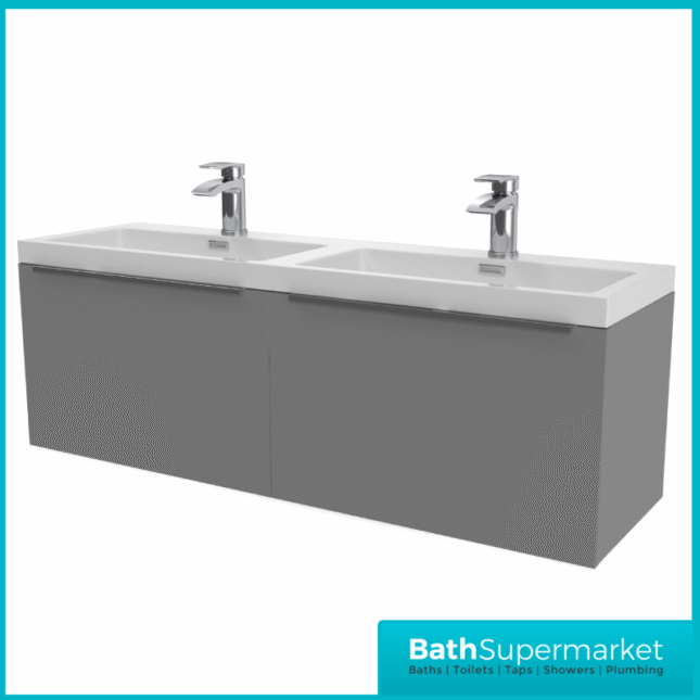 Sognare Muro Plus 1200mm Grey Wall Hung Double Basin Vanity Unit – Chrome/Black Handle
