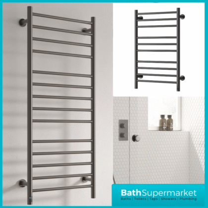 Reina Arnage Gun Metal Stainless Steel Dry Electric Heated Towel Rail 500mm Wide