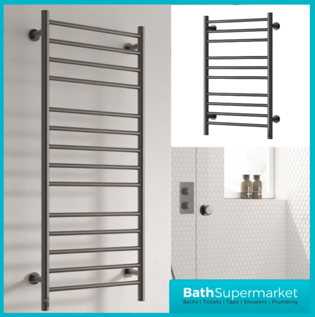 Reina Arnage Gun Metal Stainless Steel Dry Electric Heated Towel Rail 500mm Wide