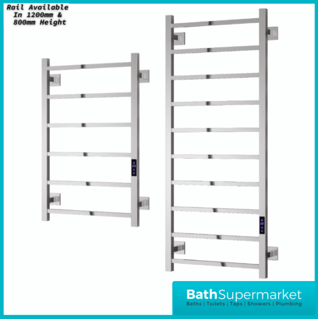 Reina Velino Polished Stainless Steel Dry Electric Heated Towel Rail 500mm Wide