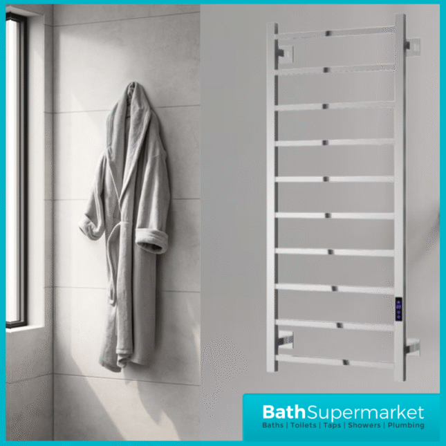 Reina Velino Polished Stainless Steel Dry Electric Heated Towel Rail 500mm Wide