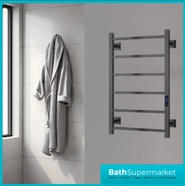 Reina Velino Gun Metal Dry Electric Heated Towel Rail 500mm Wide