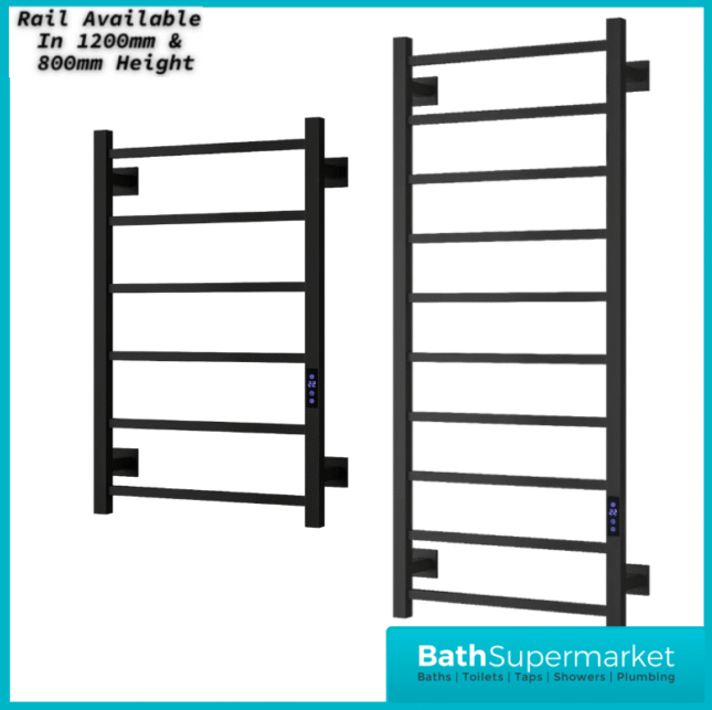 Reina Velino Matt Black Dry Electric Heated Towel Rail 500mm Wide