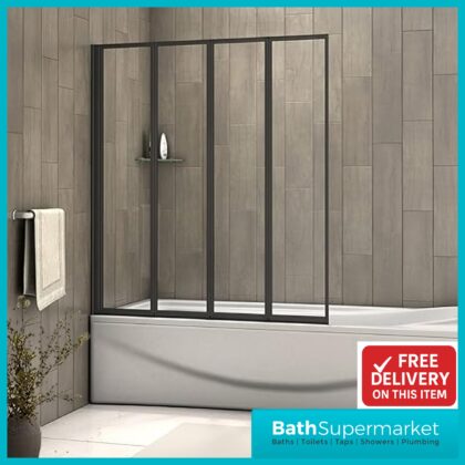 Matt Black 4 Folding Bath Shower Bathroom Screen 4mm Glass Panel 900x1400mm