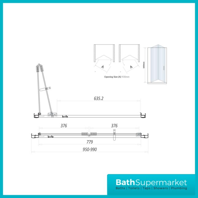 Scudo S6 1000mm Semi Frameless Bifold Shower Door in Chrome - Image 5