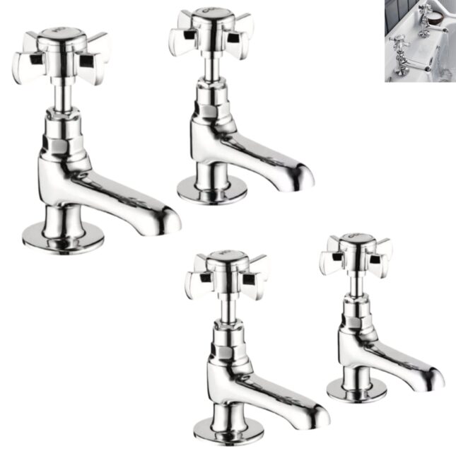 Kartell Chrome Klassique Crosshead Pair Hot & Cold Traditional Basin & Bath Taps