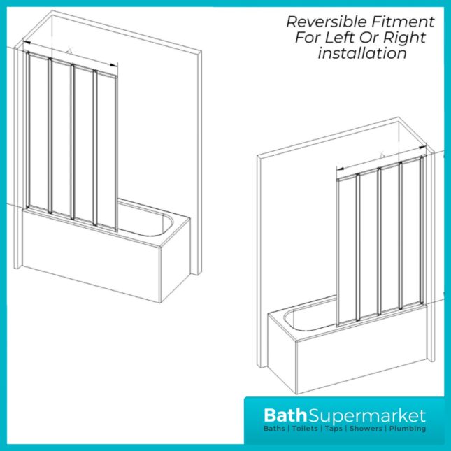 Matt Black 4 Folding Bath Shower Bathroom Screen 4mm Glass Panel 900x1400mm