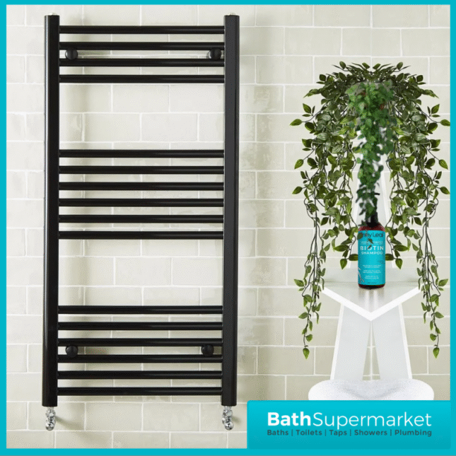 Matt Black Straight Heated Ladder Towel Rail 400mm x 1000mm