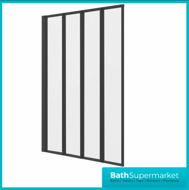 Matt Black 4 Folding Bath Shower Bathroom Screen 4mm Glass Panel 900x1400mm