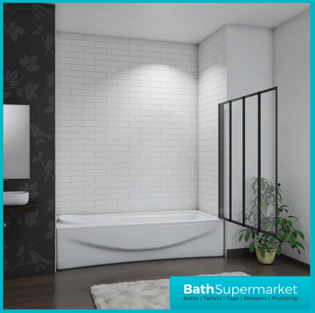 Matt Black 4 Folding Bath Shower Bathroom Screen 4mm Glass Panel 900x1400mm