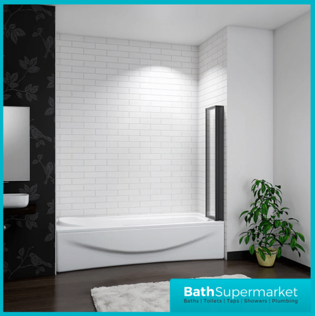 Matt Black 4 Folding Bath Shower Bathroom Screen 4mm Glass Panel 900x1400mm