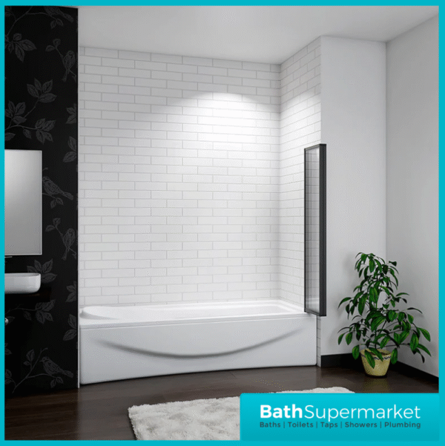 Matt Black 4 Folding Bath Shower Bathroom Screen 4mm Glass Panel 900x1400mm