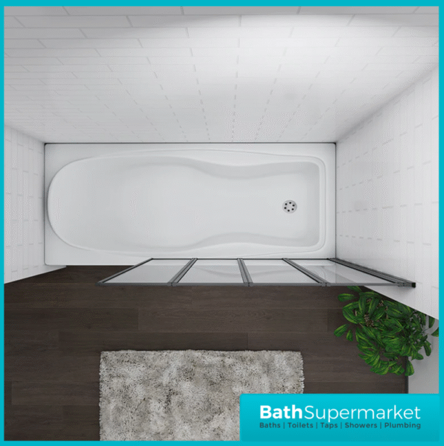 Matt Black 4 Folding Bath Shower Bathroom Screen 4mm Glass Panel 900mm x 1400mm