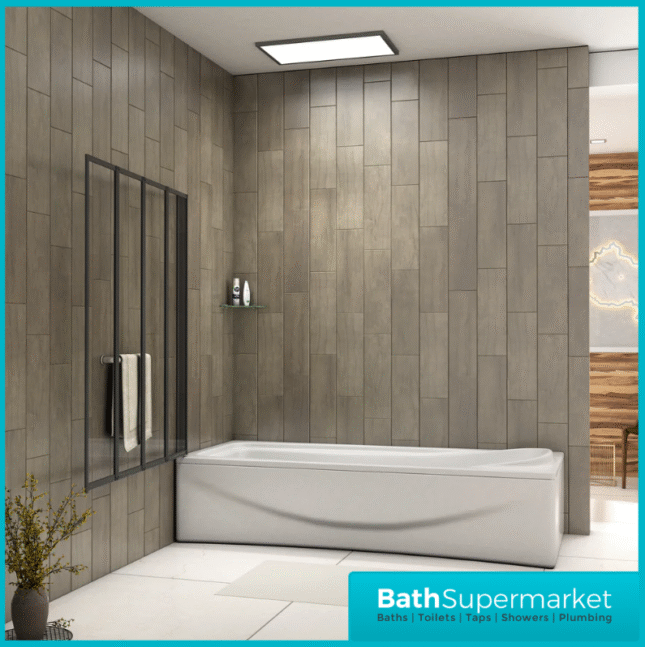 Matt Black 4 Folding Bath Shower Bathroom Screen 4mm Glass Panel 900mm x 1400mm