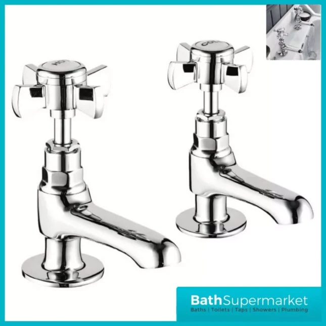 Kartell Chrome Klassique Crosshead Pair Hot & Cold Traditional Basin & Bath Taps