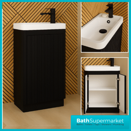 Amber Fluted Black Floor Standing Compact Cloakroom Basin Vanity Unit 500mm