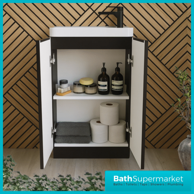 Amber Fluted Black Floor Standing Compact Cloakroom Basin Vanity Unit 500mm