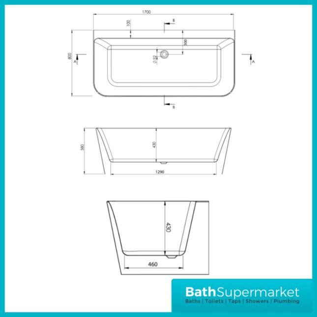 Sognare Porto Gloss White Back-To-Wall Modern Bath 1700mm Length