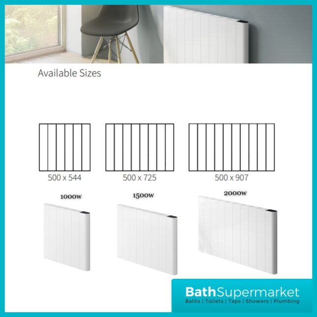 Reina Maia White Horizontal WiFi Electric Dry Radiator 1600mm Height – Various Widths